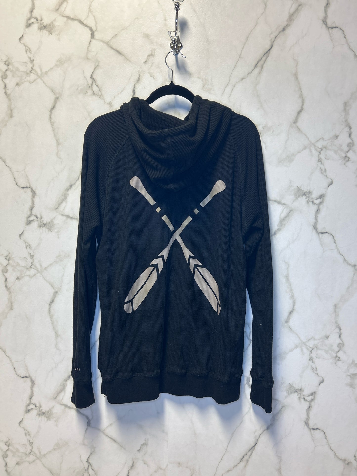 Size M Canoe & Lake Black Grey Waffle Ladies Top