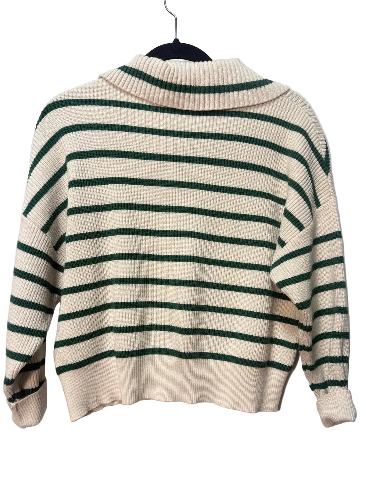 Size S MNG White Green Stripe Ladies Sweater