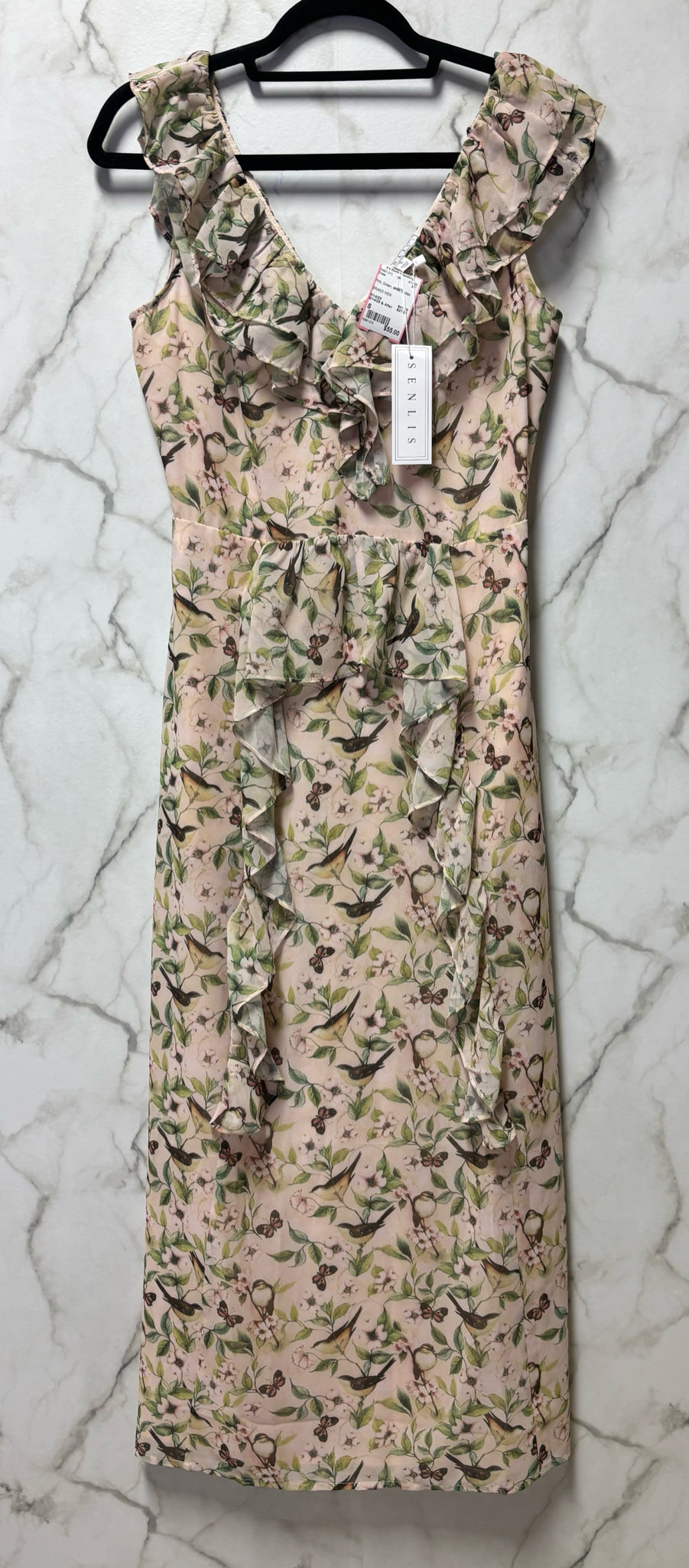 Size S Pink Green Birds Ladies Dress