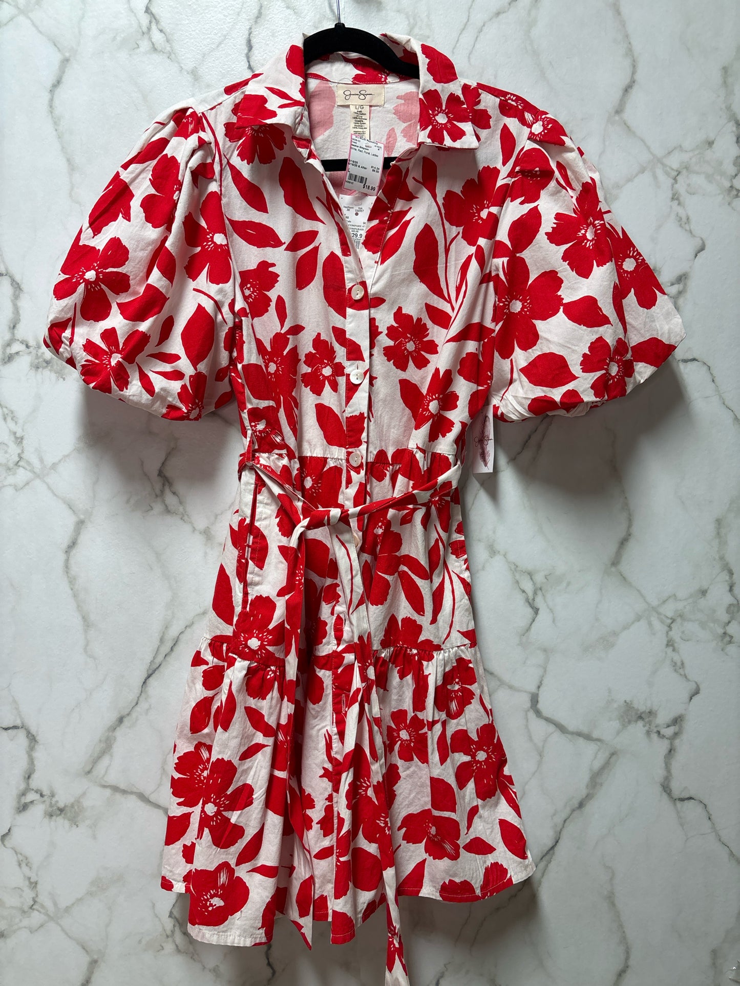 Size L Jessica Simpson White Red Floral Ladies Dress