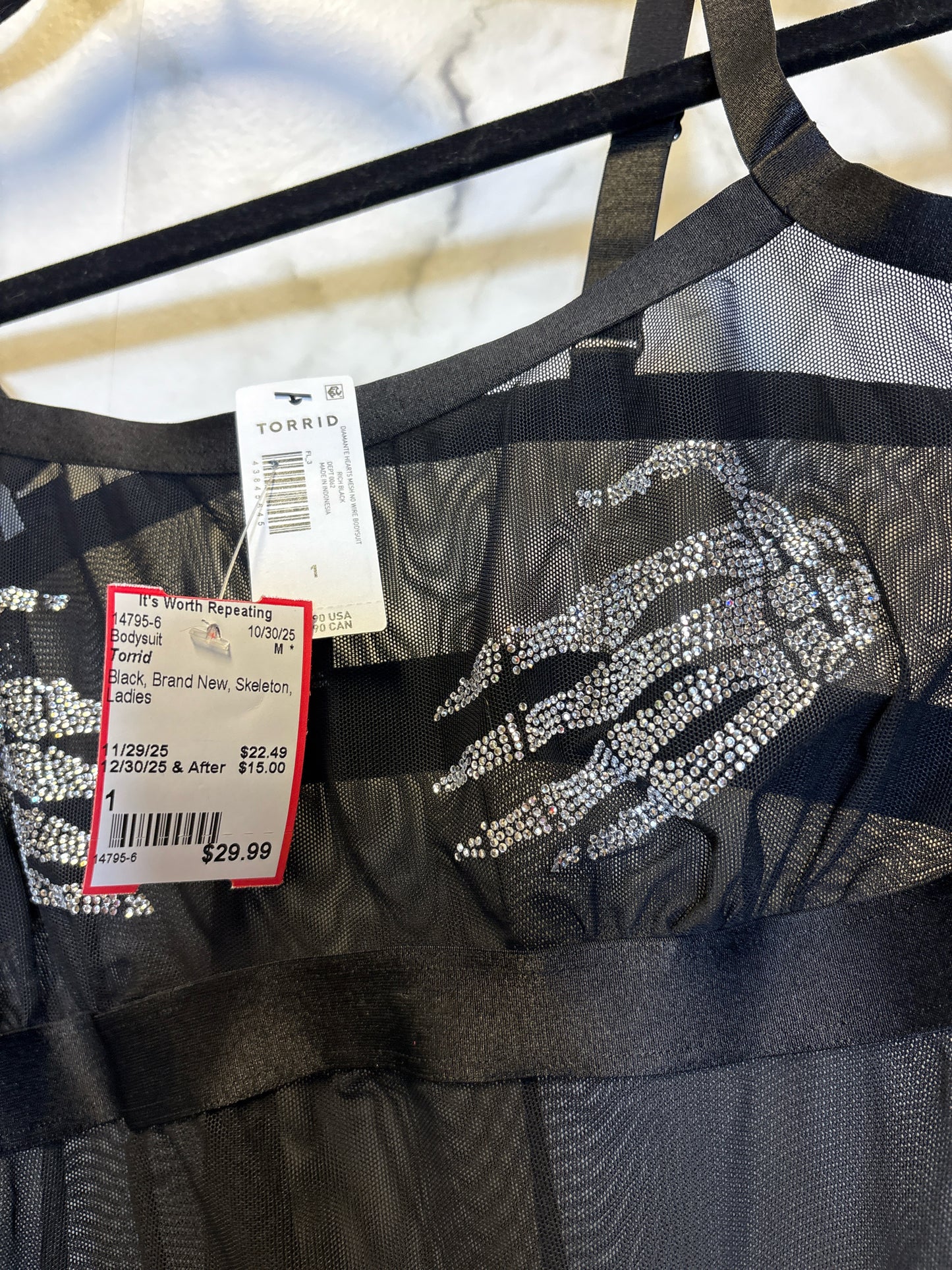 Size 1 Torrid Black Brand New Skeleton Ladies Bodysuit