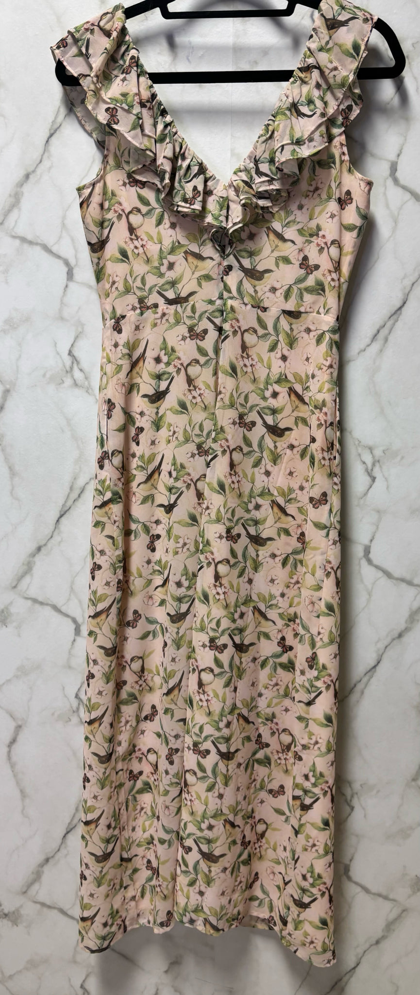 Size S Pink Green Birds Ladies Dress