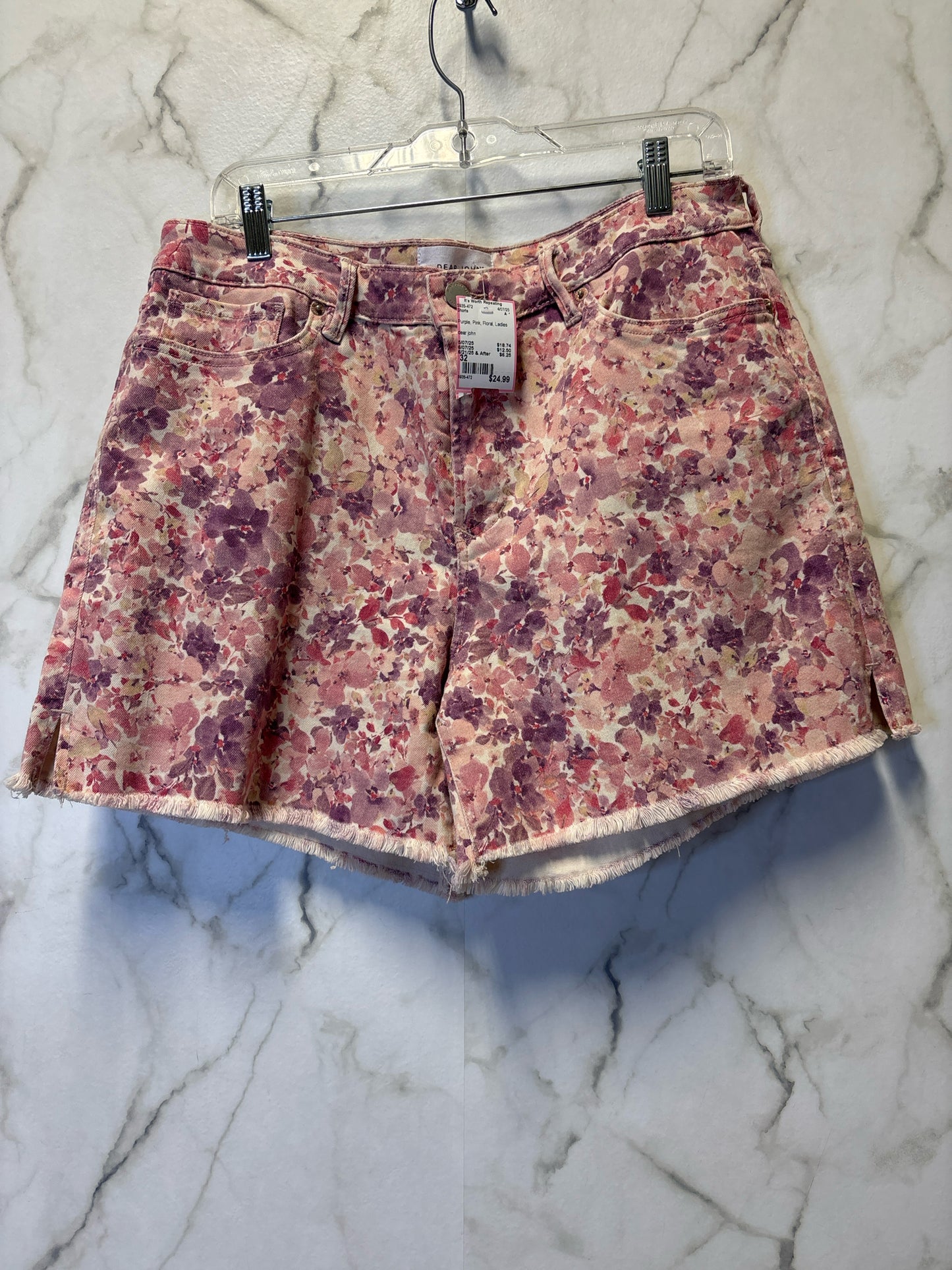 Size 32 Purple Pink Floral Ladies Shorts