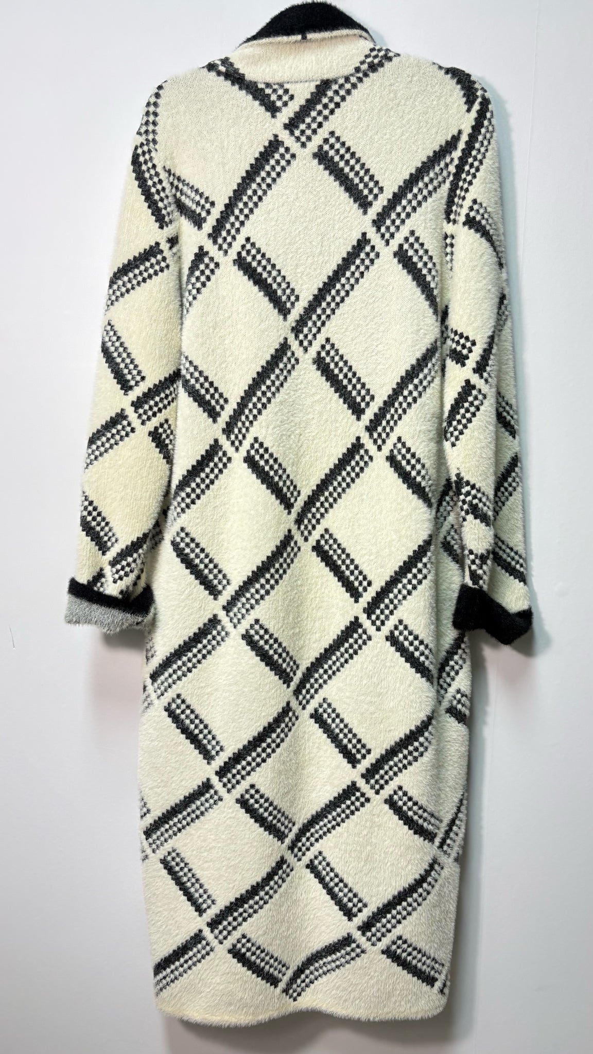 Size M Joseph Ripkoff White Black Fuzzy Ladies Cardi