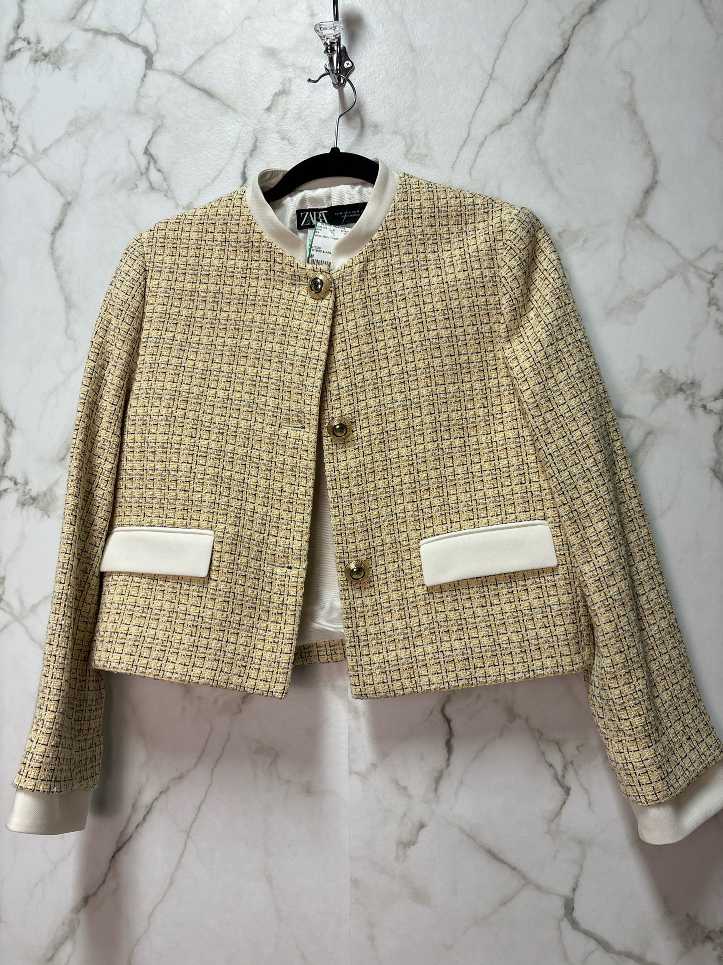 Size M Zara Yellow Black Tweed Ladies Jacket