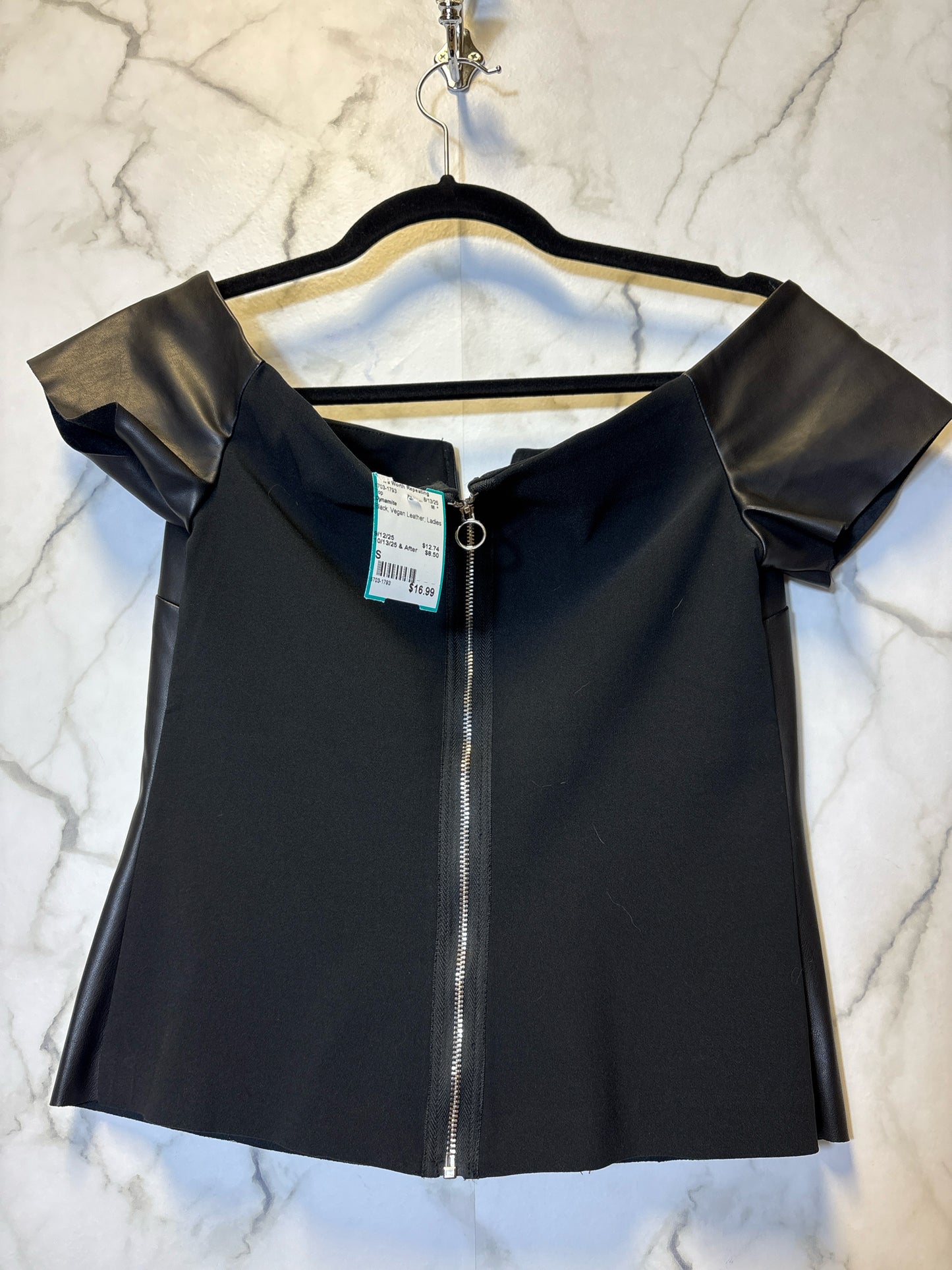Size S Dynamite Black Vegan Leather Ladies Top