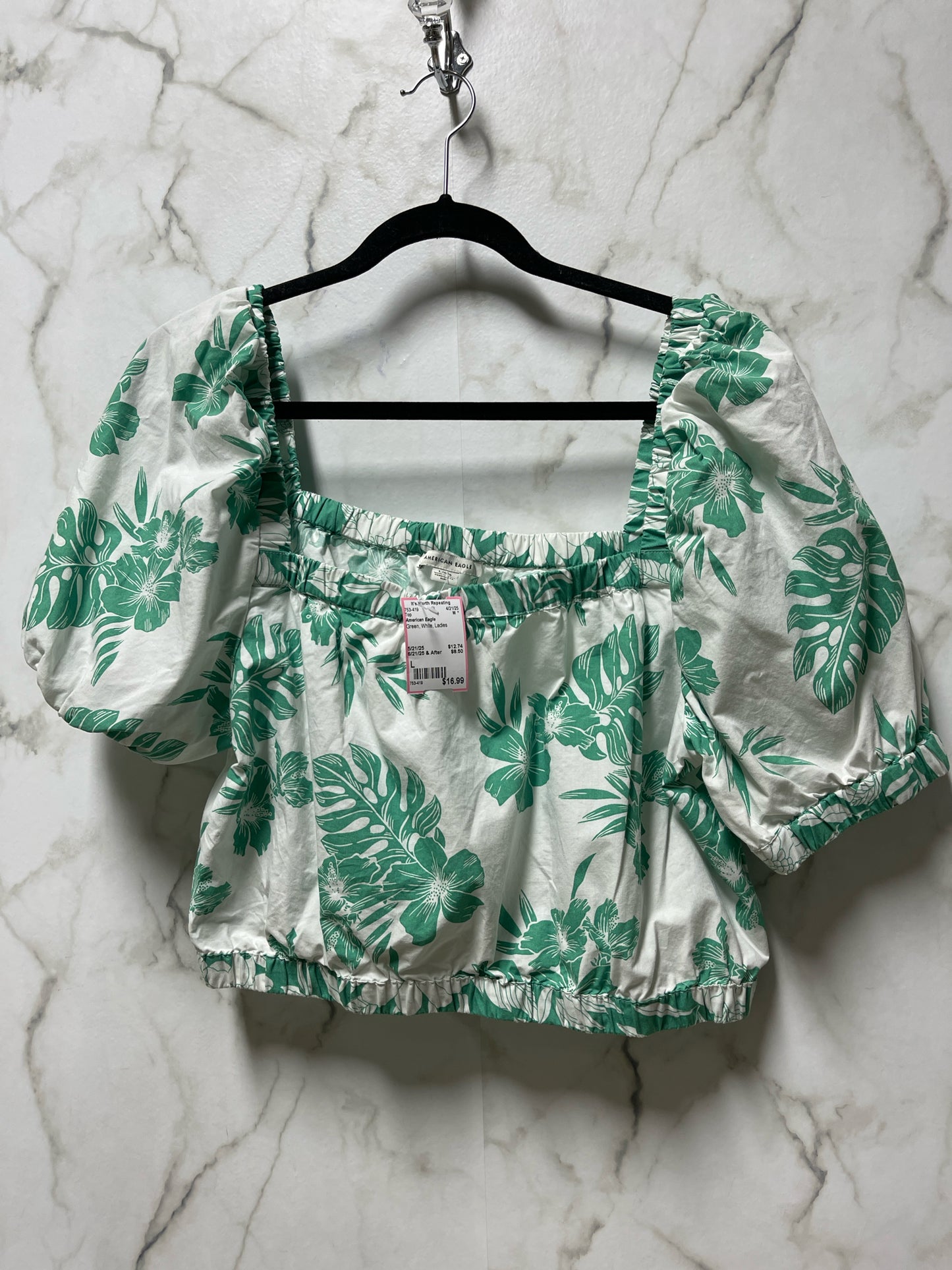 Size L American Eagle Green White Ladies Top