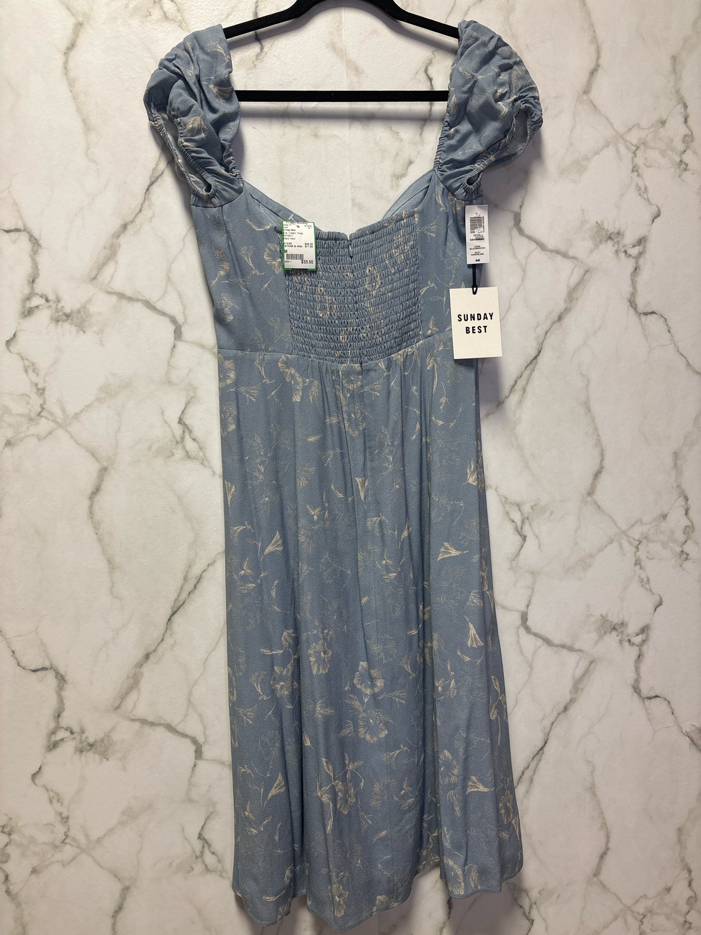 Size M Sunday Best Blue Cream Floral Women's Dress
