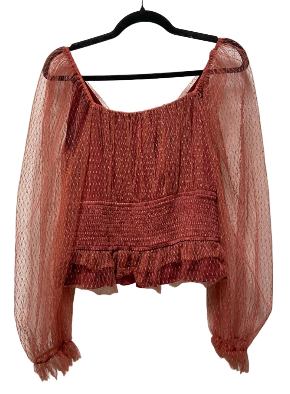 Size M Anthropologie Rust Lace Women's Long Slvd Top