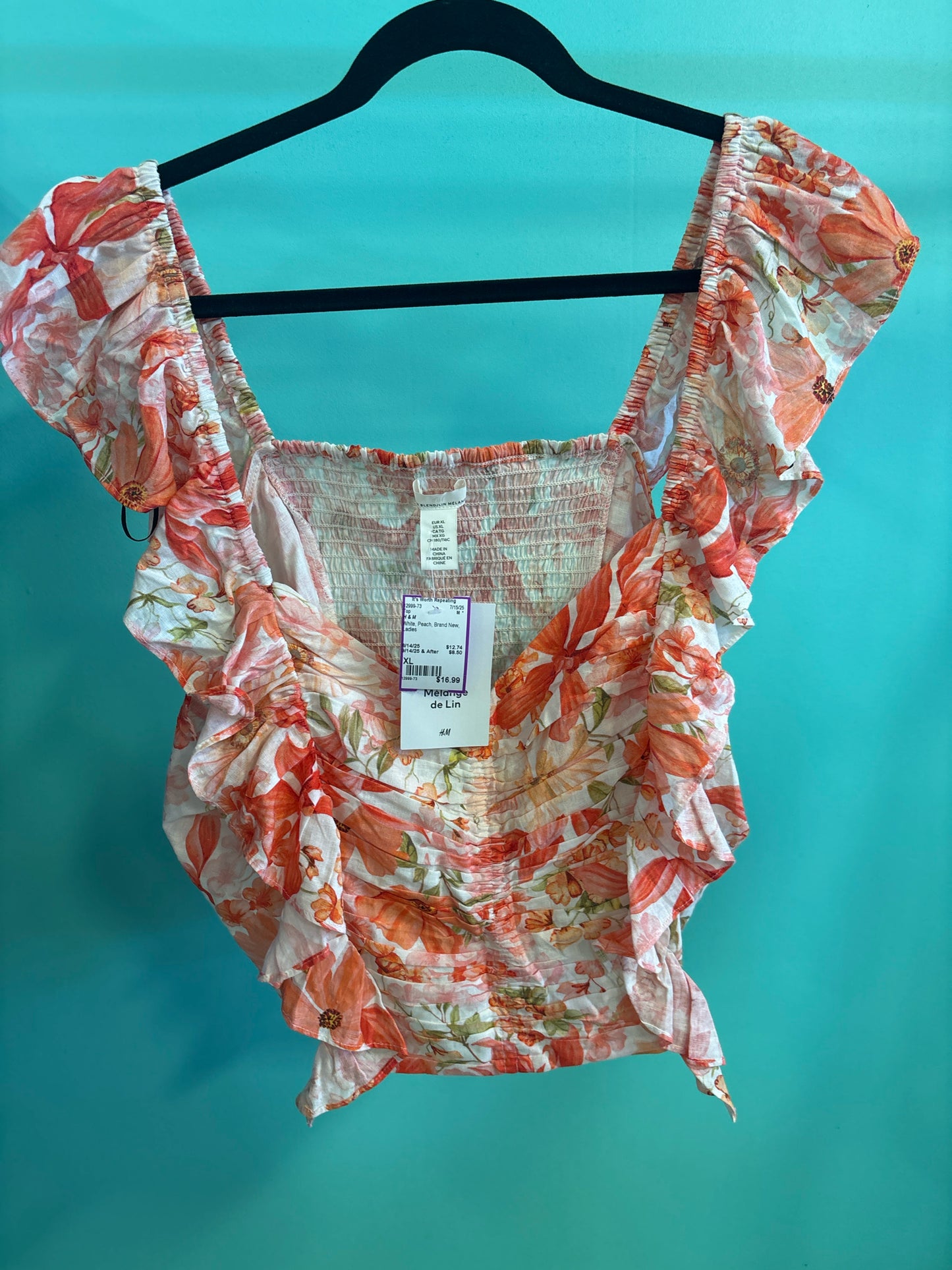 Size XL H & M White Peach Brand New Ladies Top