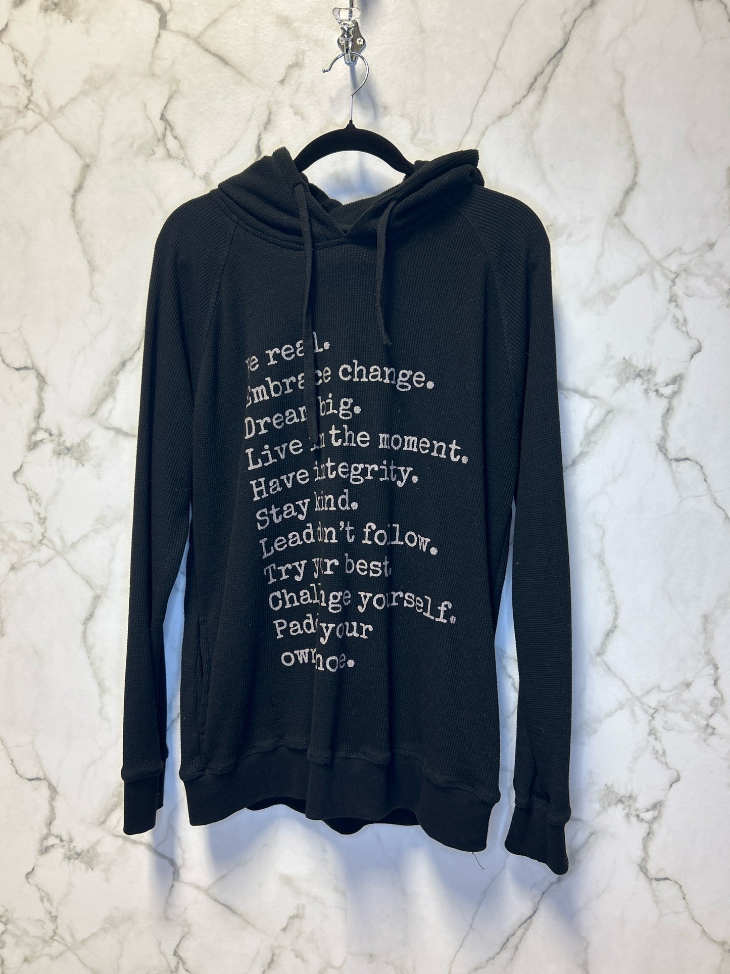 Size M Canoe & Lake Black Grey Waffle Ladies Top