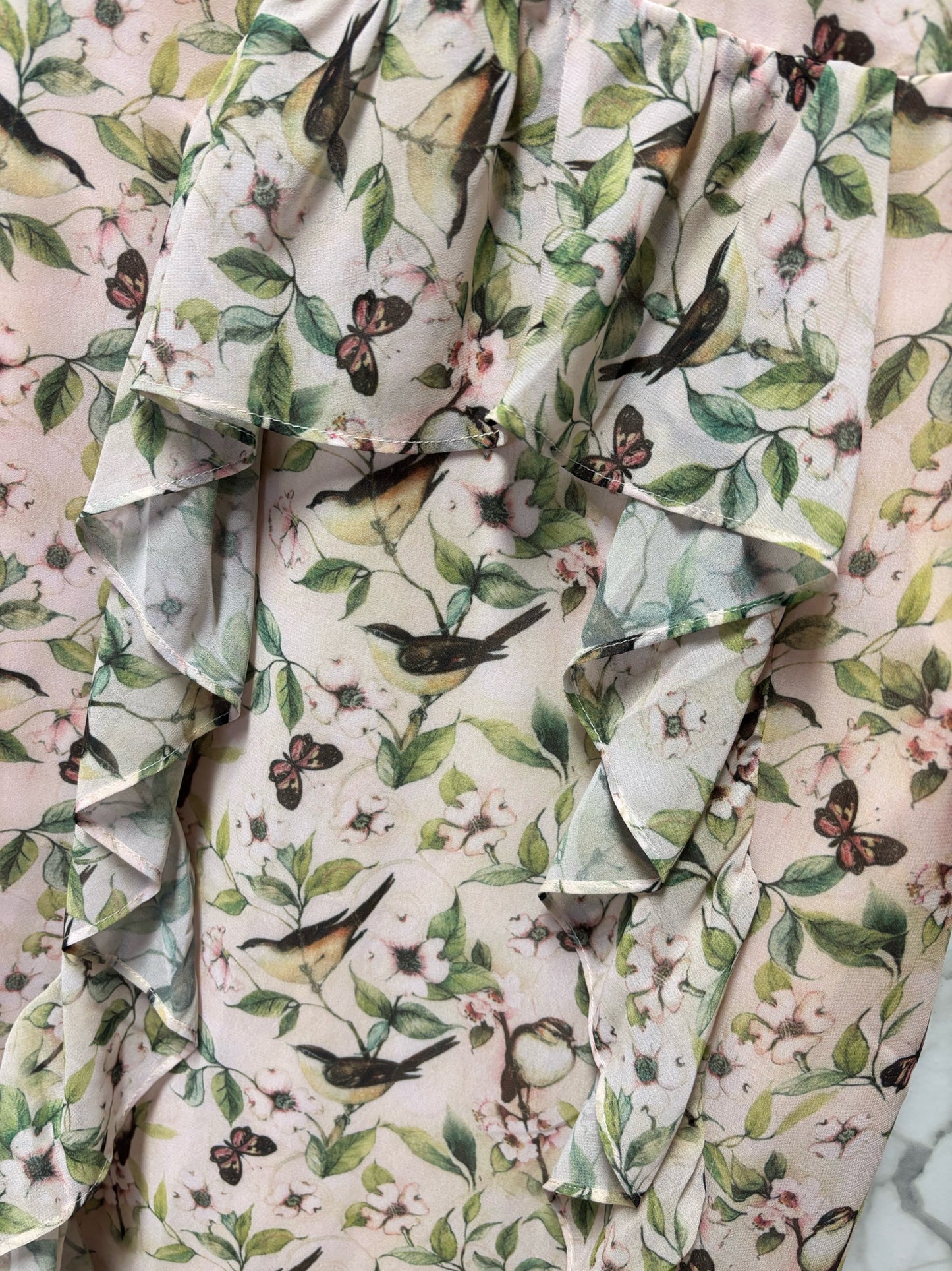 Size S Pink Green Birds Ladies Dress