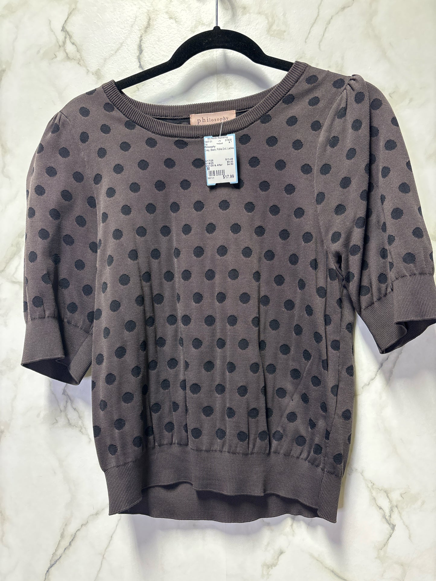 Size M Philosophy Grey Black Polka Dot Ladies Top