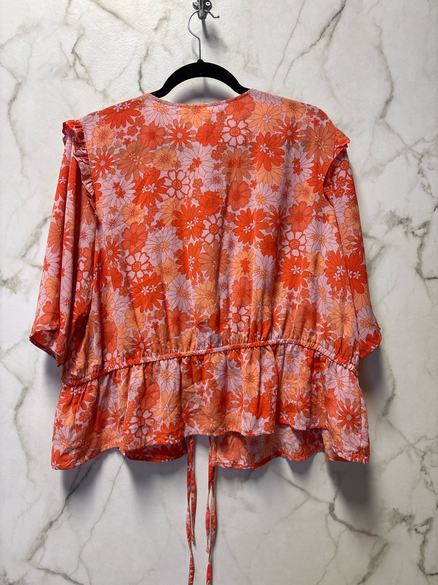 Size 1X Orange Cream Floral Ladies Cardi