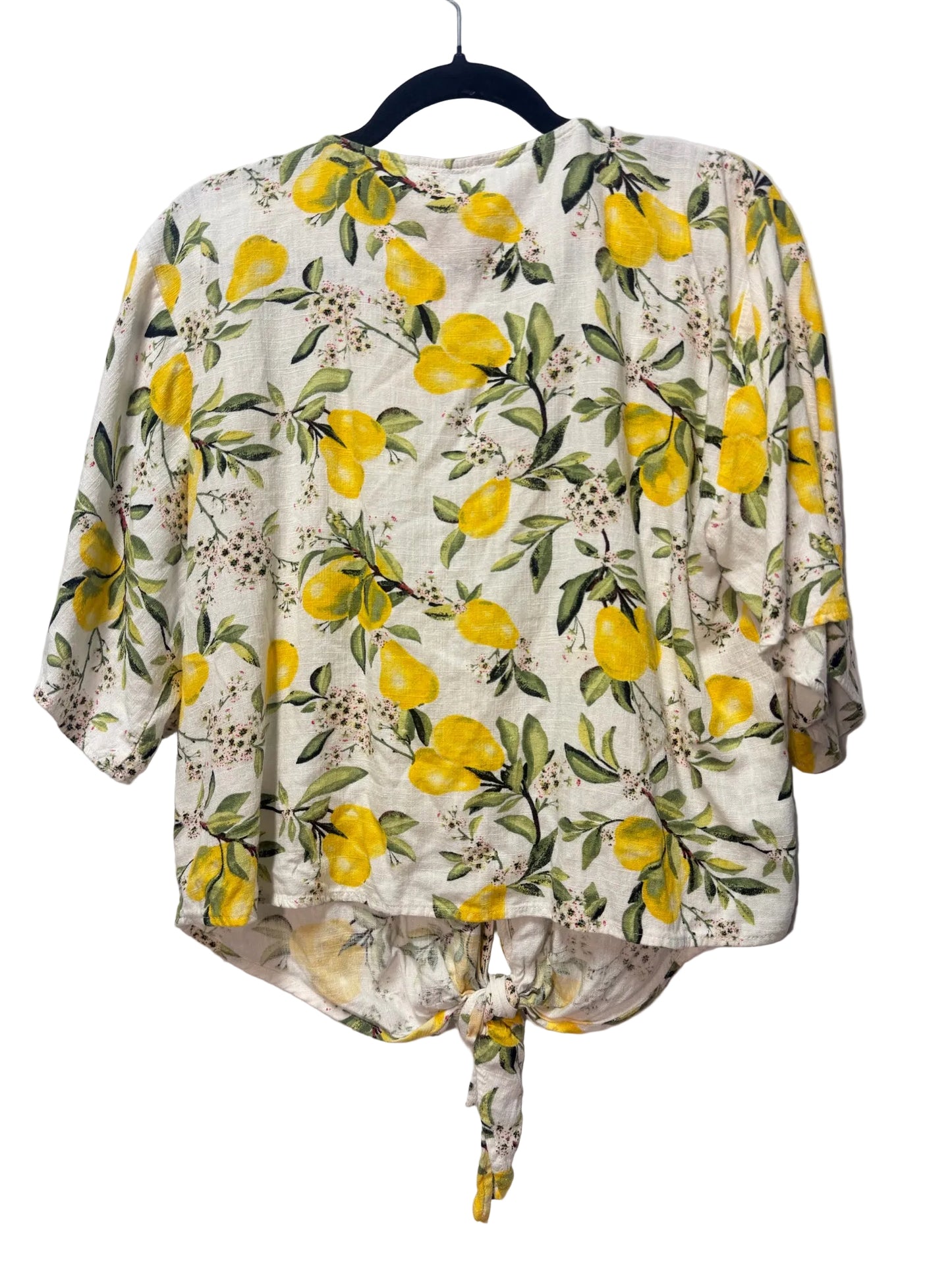 Size L White Green Fruit Print Ladies Top