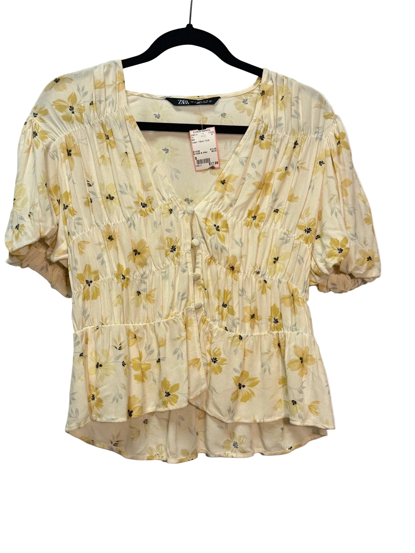 Size S Zara Cream Yellow Floral Top