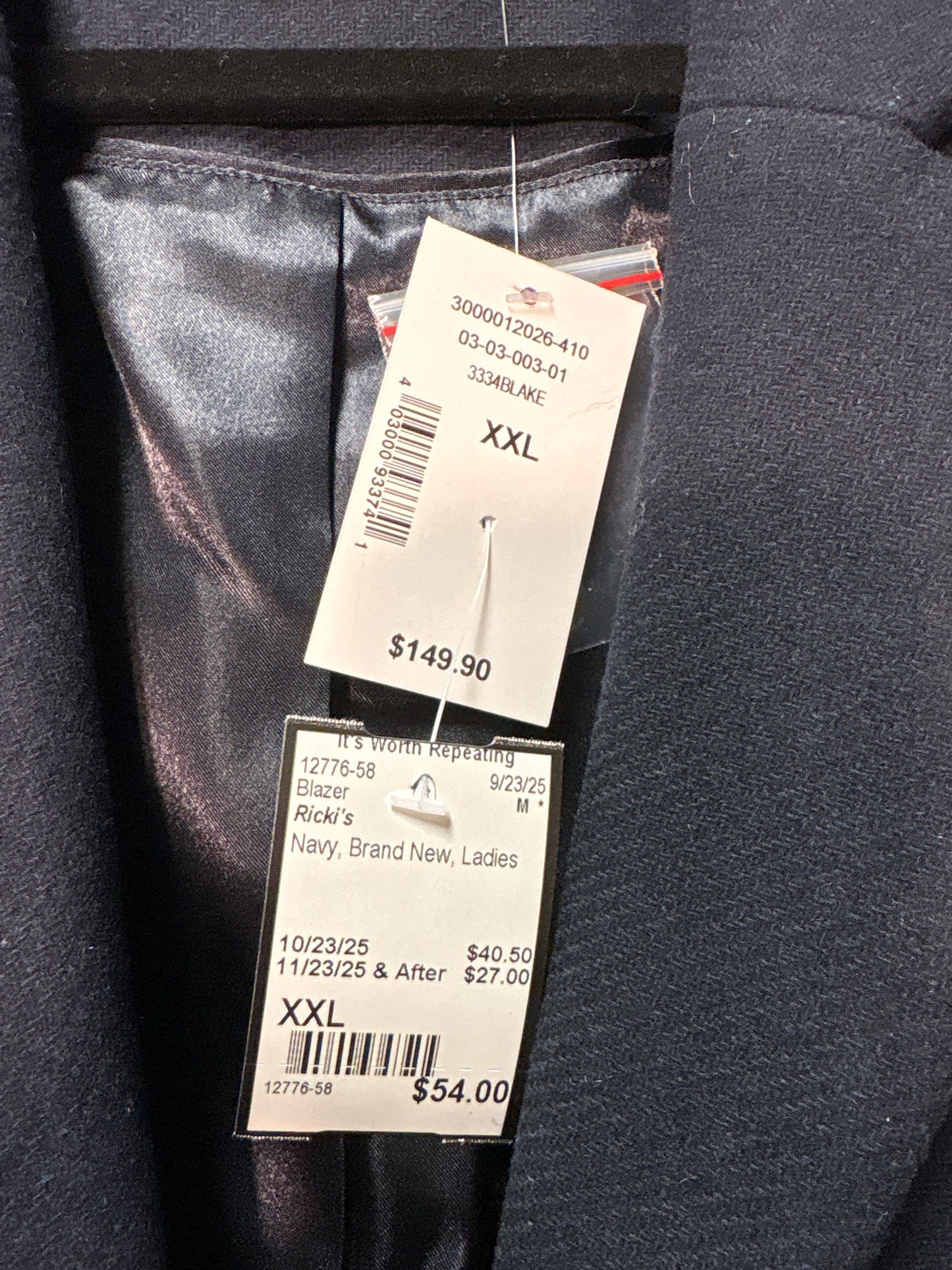 Size XXL Ricki's Navy Brand New Ladies Blazer