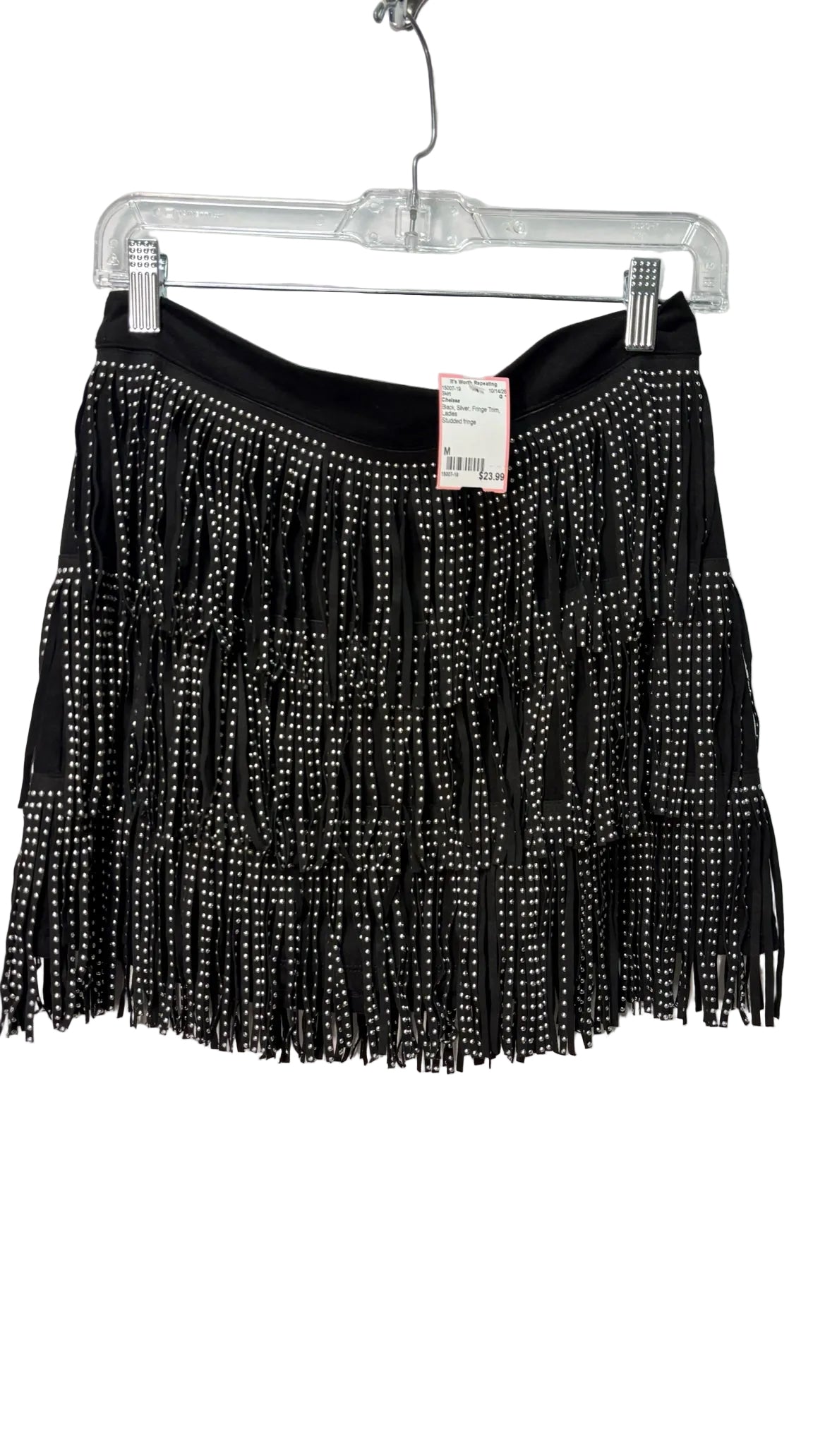 Size M Chelsea Black Silver Fringe Trim Ladies Skirt