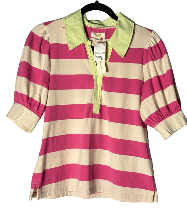 Size M Anthropologie White Pink Stripe Ladies Top