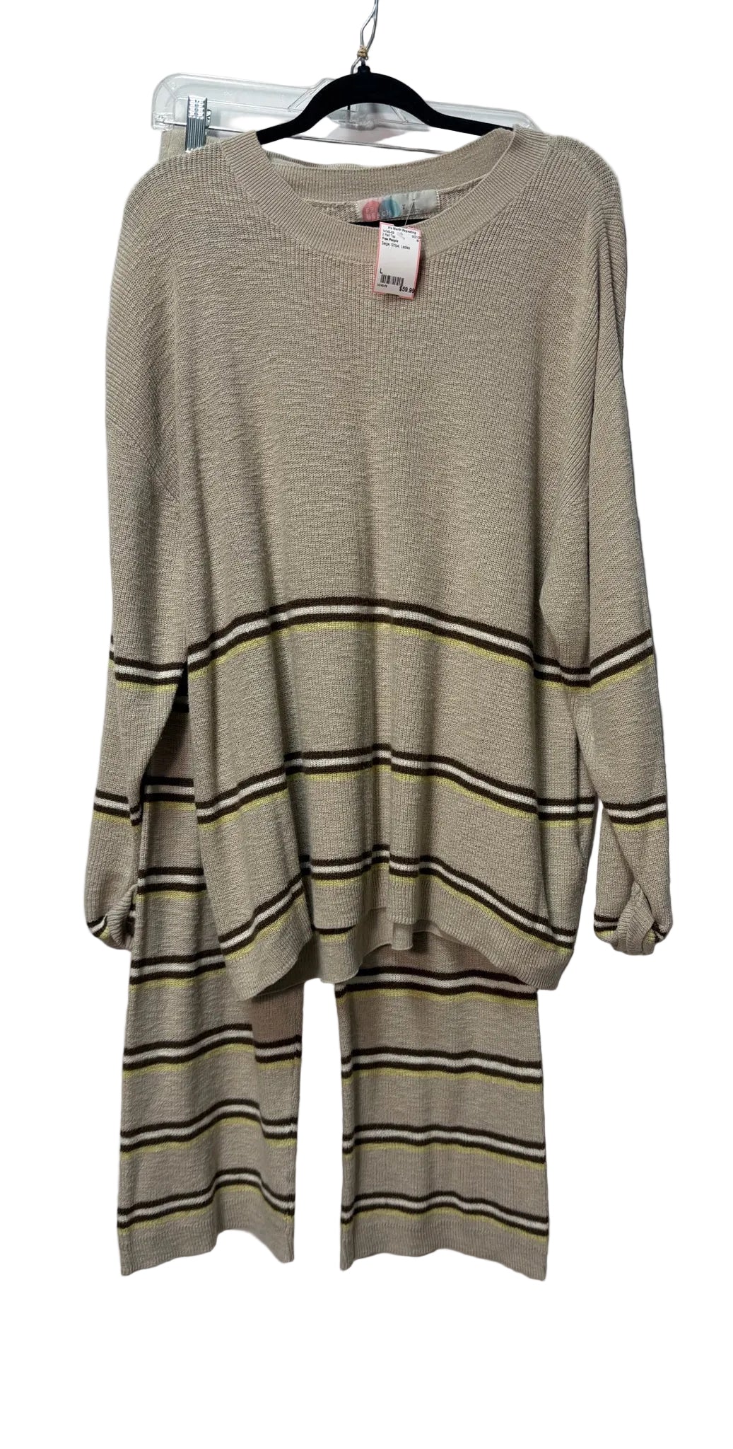 Size L Free People Beige Stripe Ladies 2 Part Top