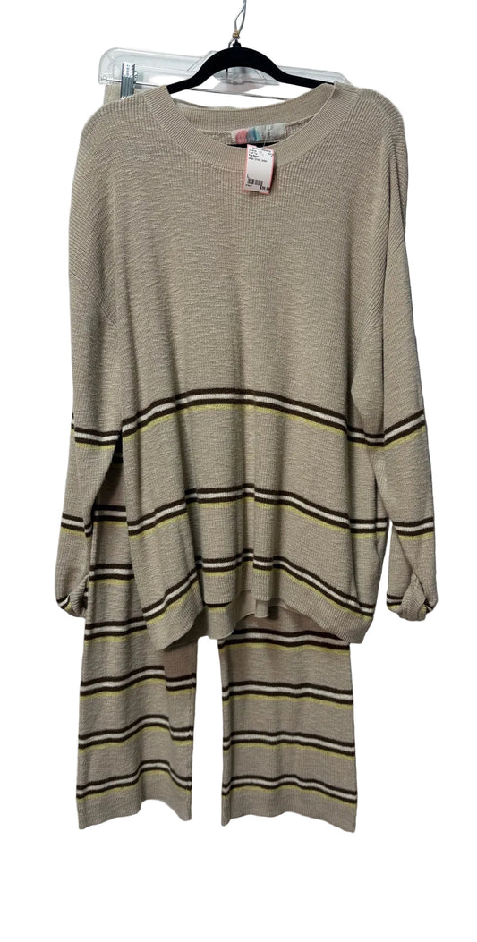 Size L Free People Beige Stripe Ladies 2 Part Top
