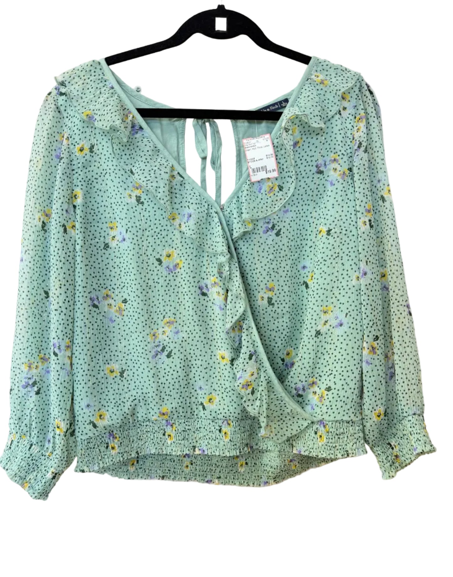 Size L Abercrombie Green Multi Floral Ladies Long Slvd Top