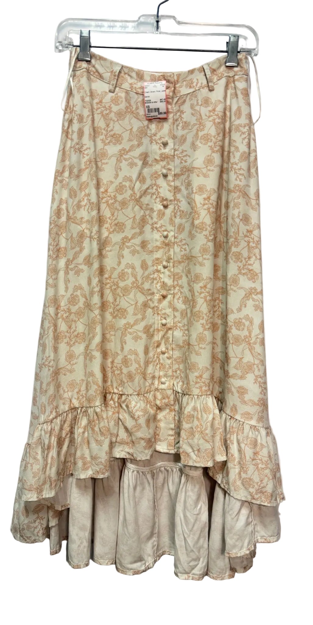 Size XS Cream Brown Floral Ladies Skirt
