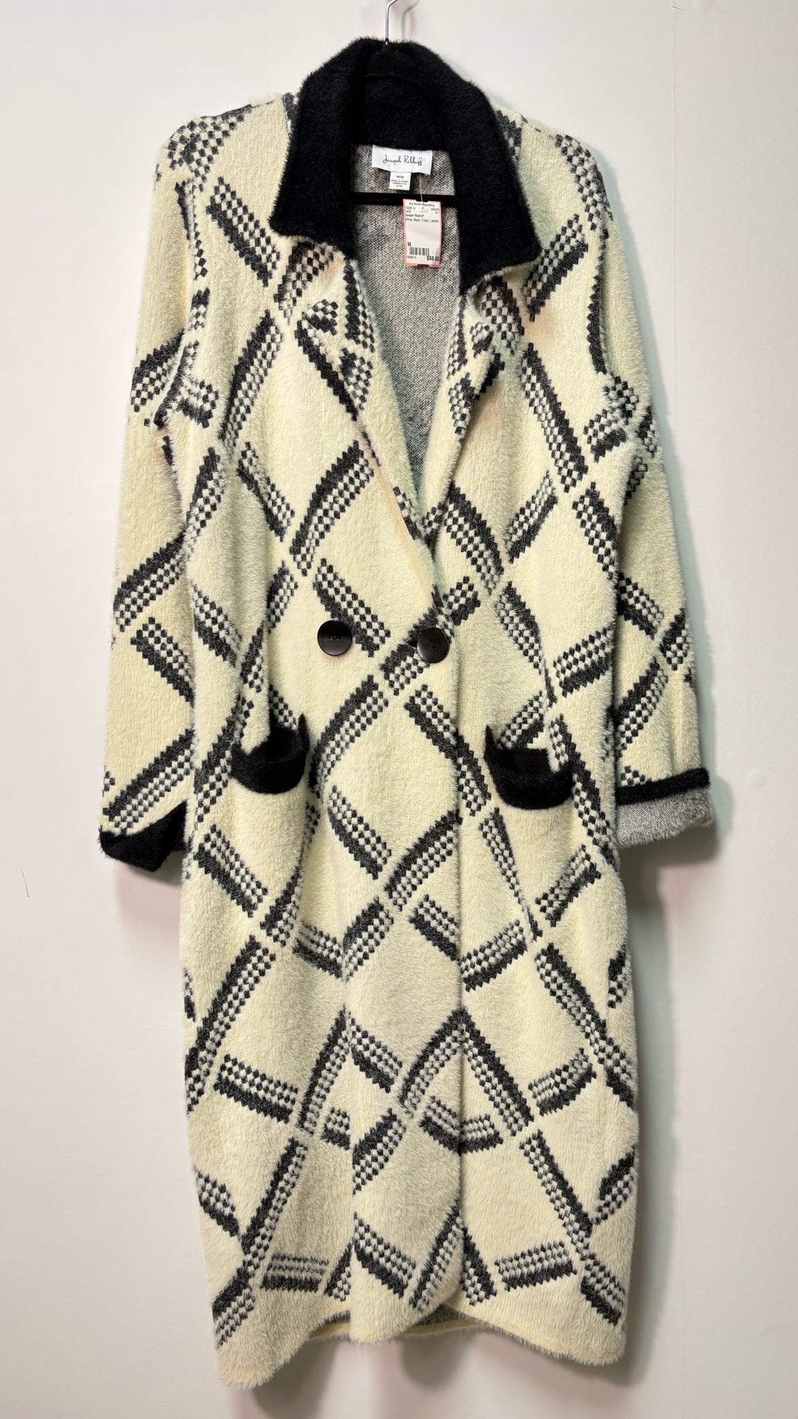 Size M Joseph Ripkoff White Black Fuzzy Ladies Cardi