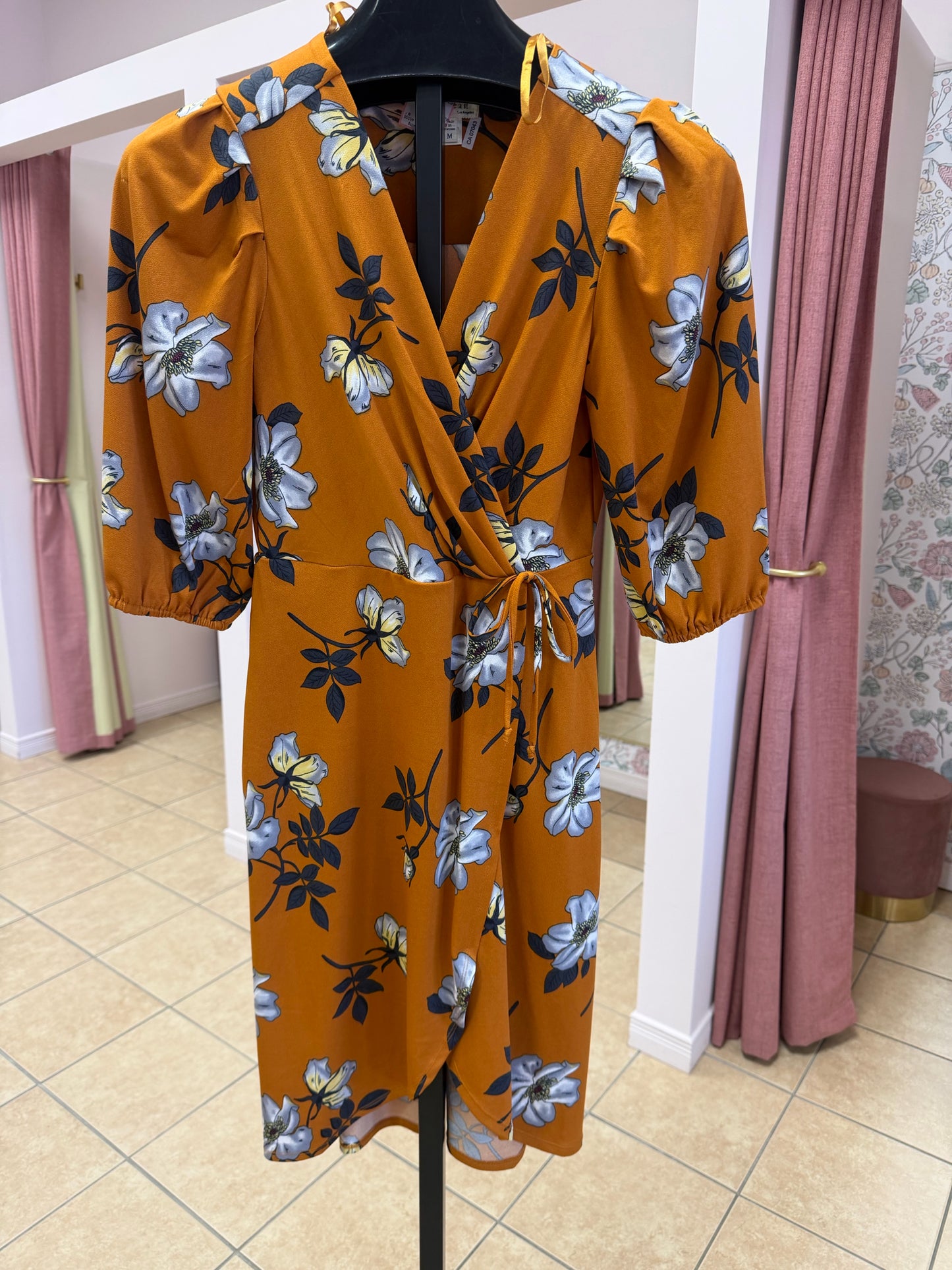 Size M Monteau Mustard Floral Ladies Dress