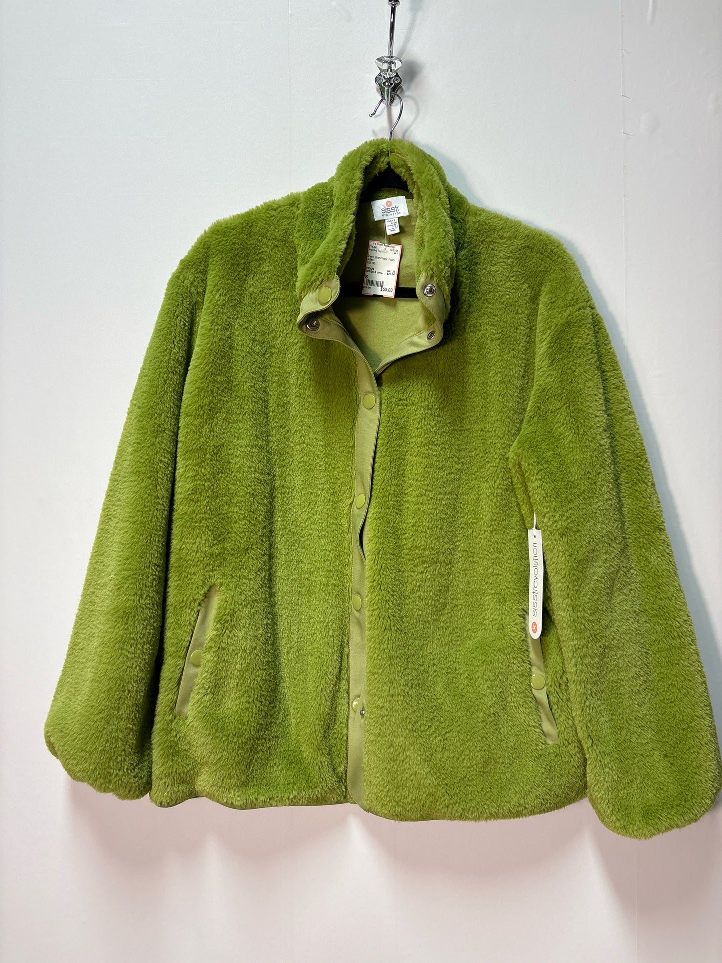 Size S Green Fuzzy Brand New Ladies Long Slvd Top