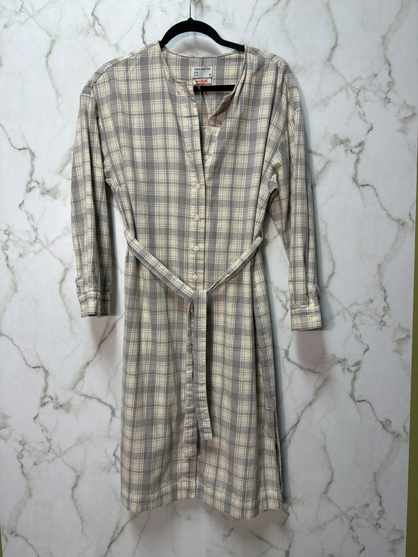 Size S Cream Grey Plaid Ladies Dress