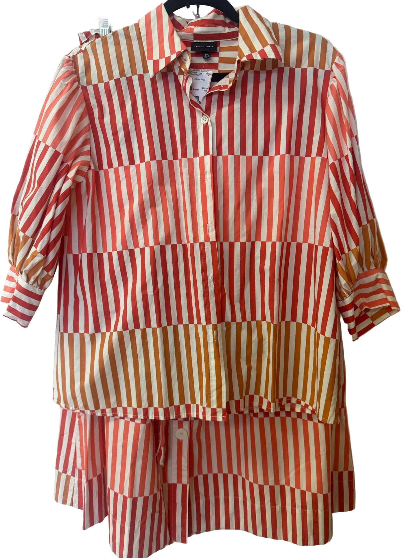 Size M Cream Orange Stripe Ladies 2PC Jacket & Skirt
