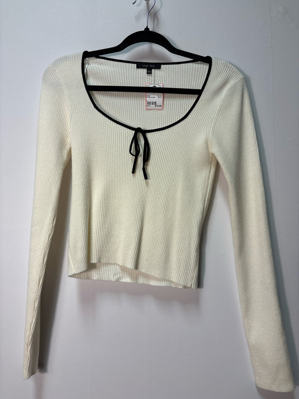 Size L Cream Black Bow Ladies Long Slvd Top