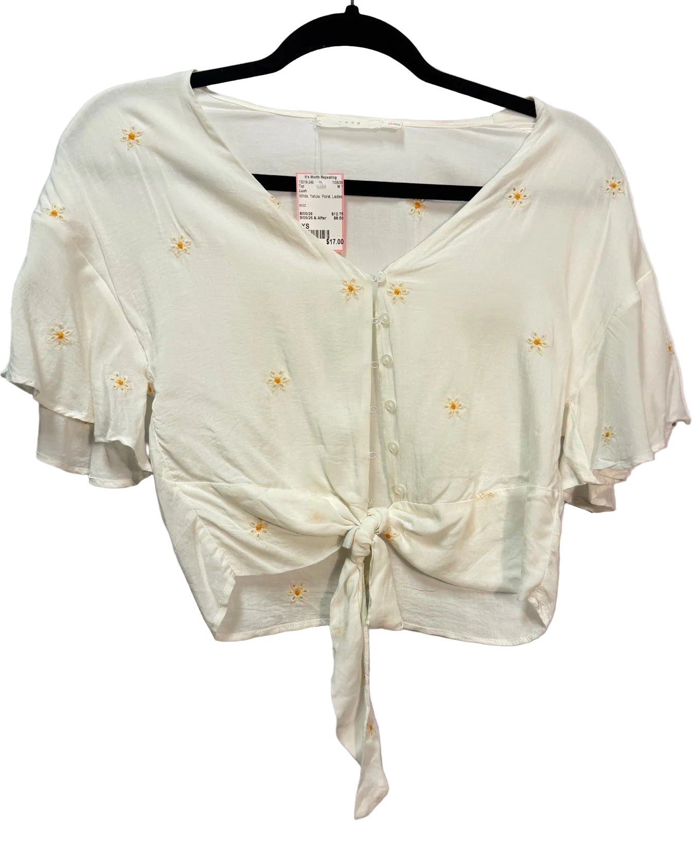 Size XS Lush White Yellow Floral Ladies Top