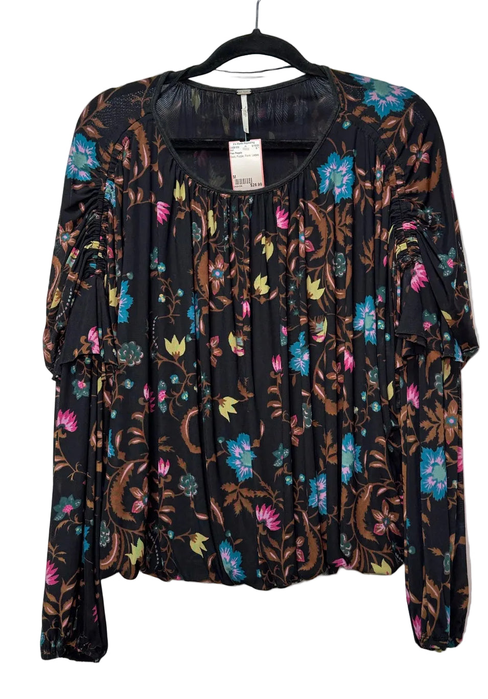 Size M Free People Black Purple Floral Ladies Shirt