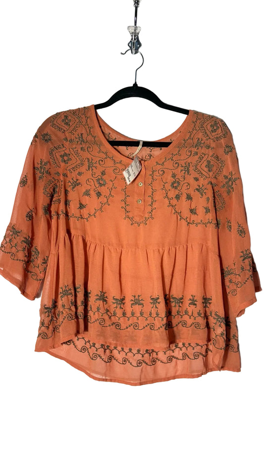 Size S Free People Orange Embroidered Ladies Top