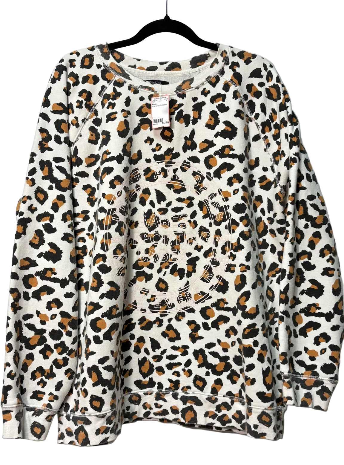 Size L Brunette White Animal Print Ladies Top