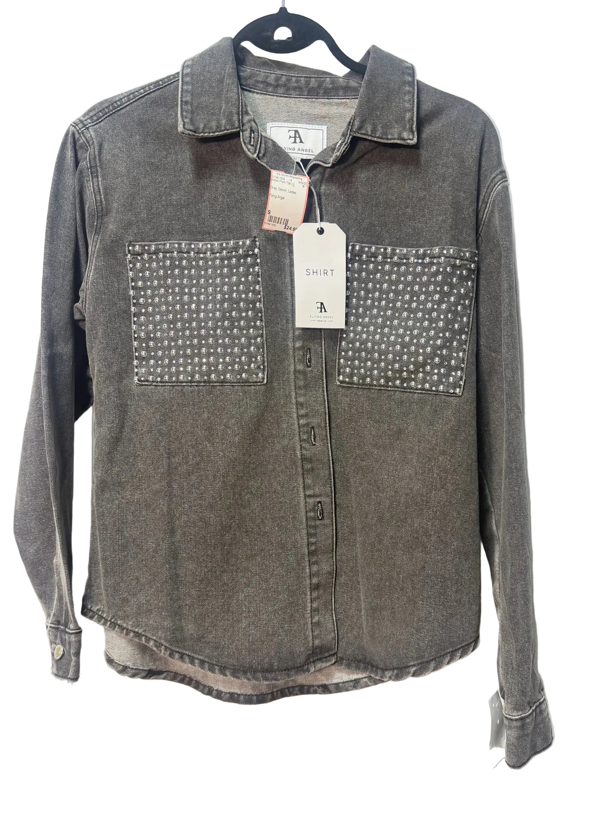 Size S Grey Denim Ladies Button Front Top