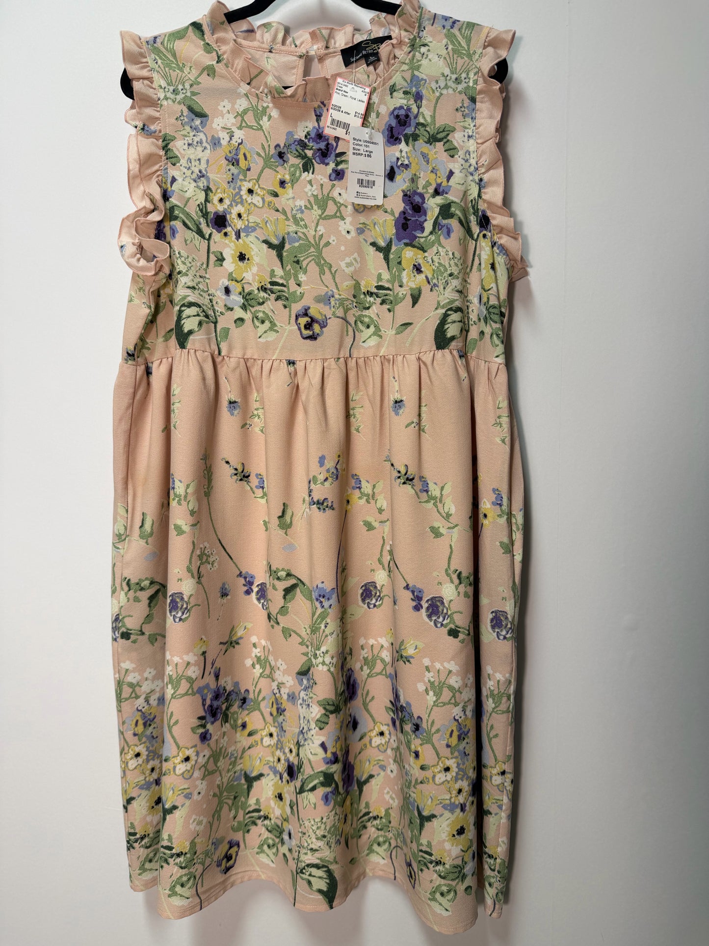 Size L Pink Green Floral Ladies Brand New Dress