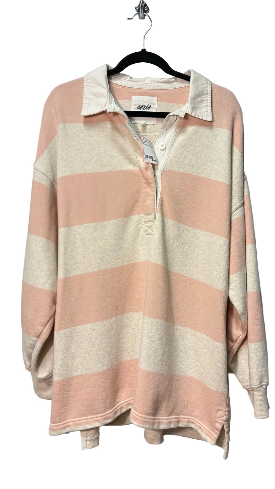 Size L Aerie Pink Beige Stripe Ladies Long Slvd Top