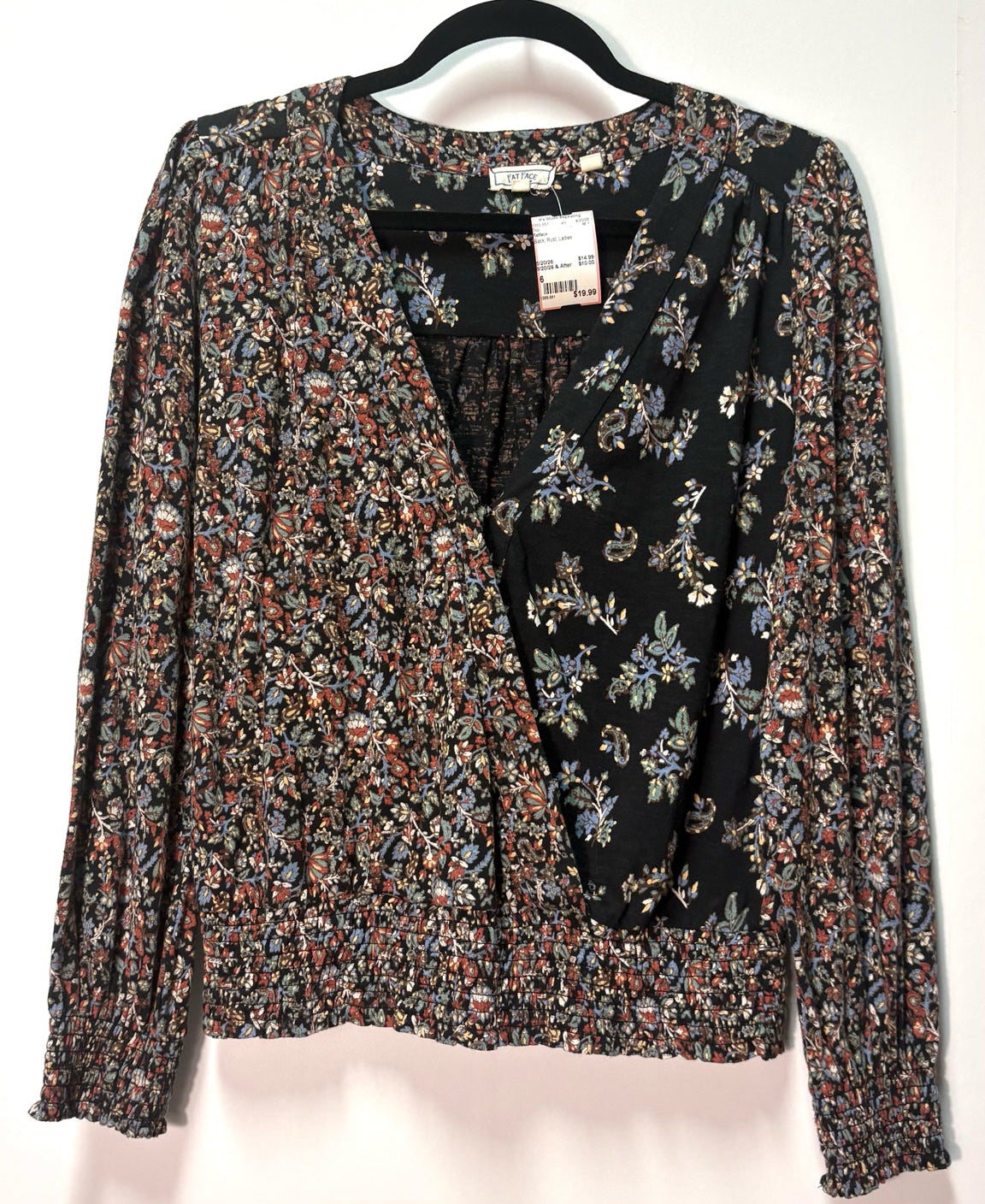 Size 6 Fatface Black Rust Ladies Top