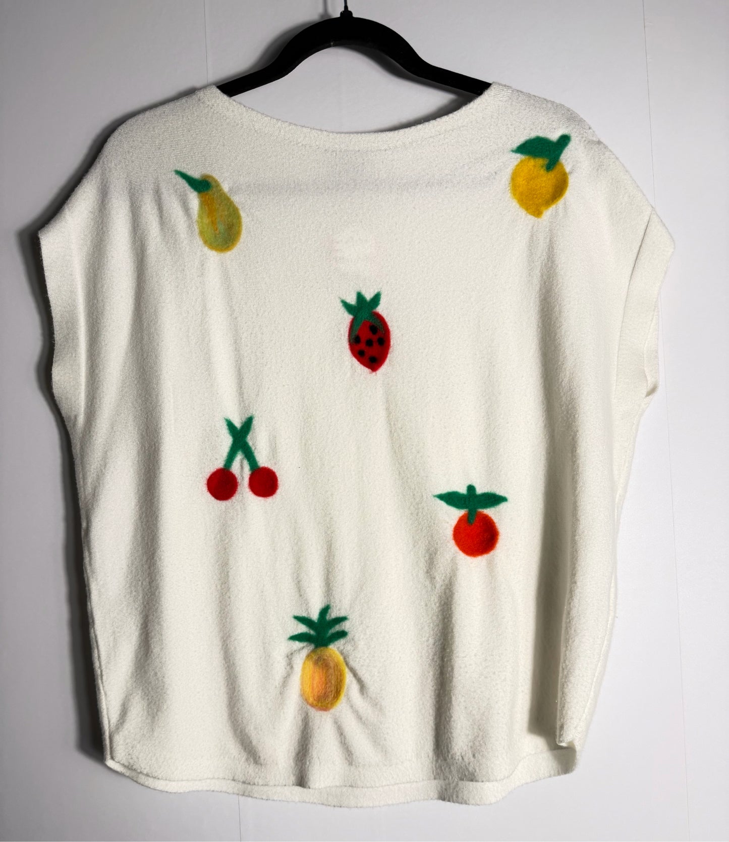 Size M White Fruit Print Ladies Top