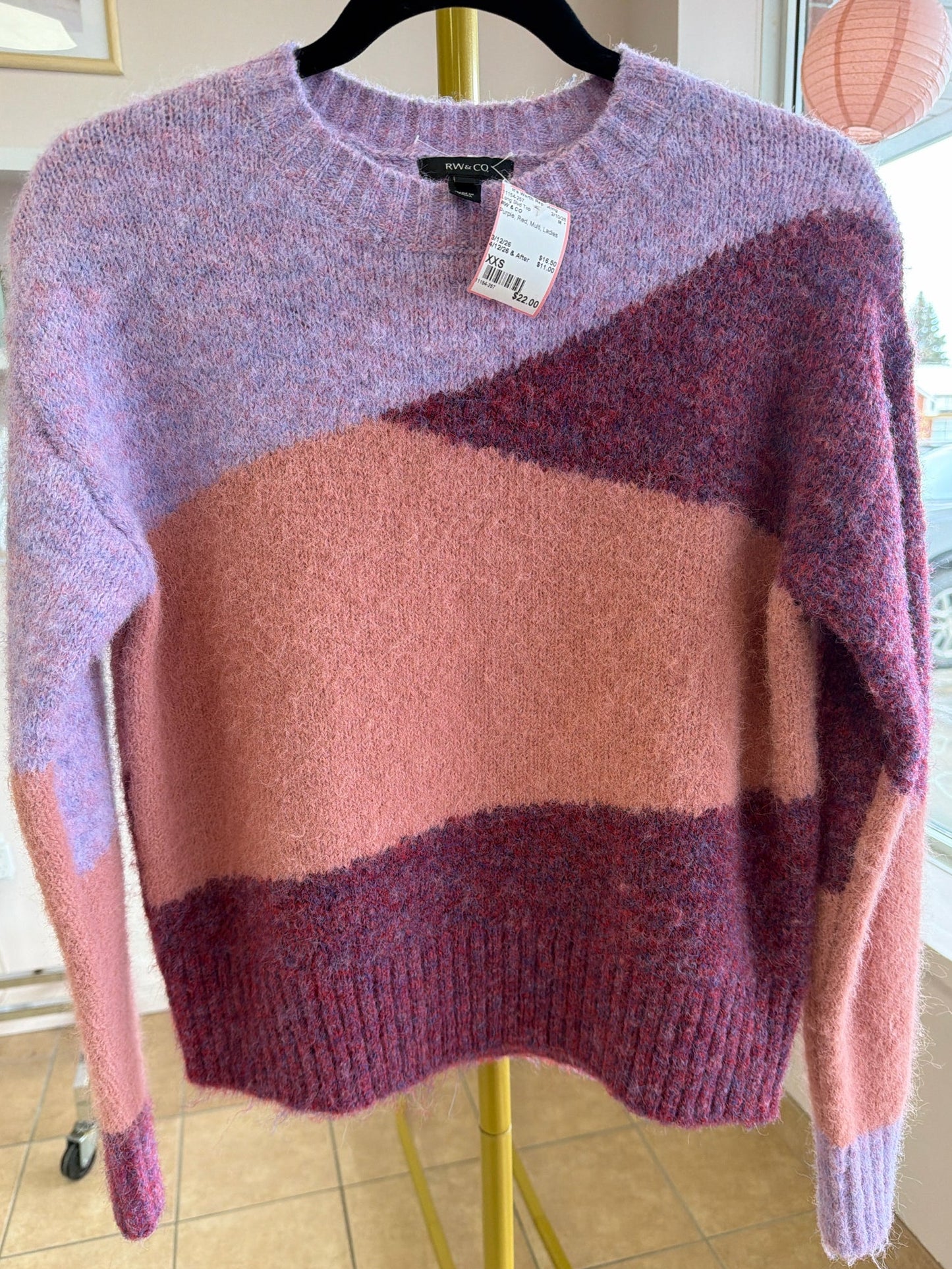 Size XXS RW & CO Purple Red Multi Ladies Long Slvd Top