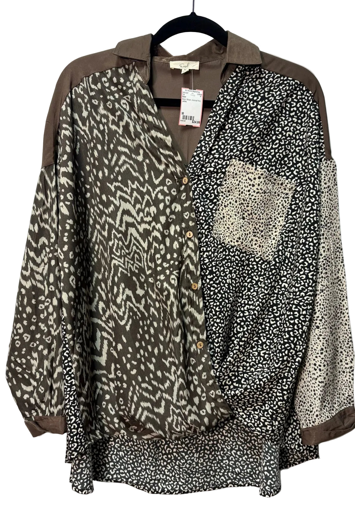 Size M Easel Black Brown Animal Print Ladies Top