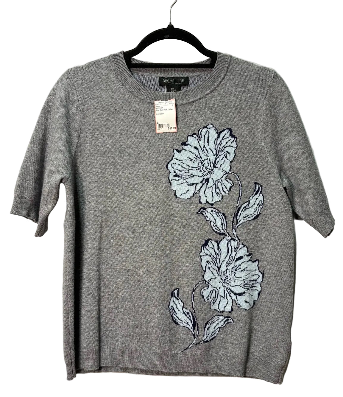 Size L Rachel Zoe Grey Blue Floral Ladies Sweater