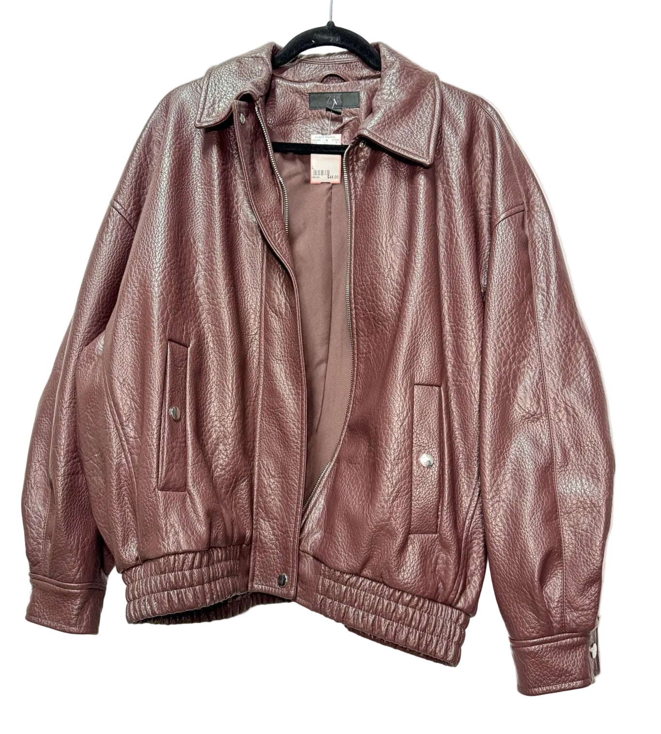 Size L Zara Brown Vegan Leather Ladies Jacket
