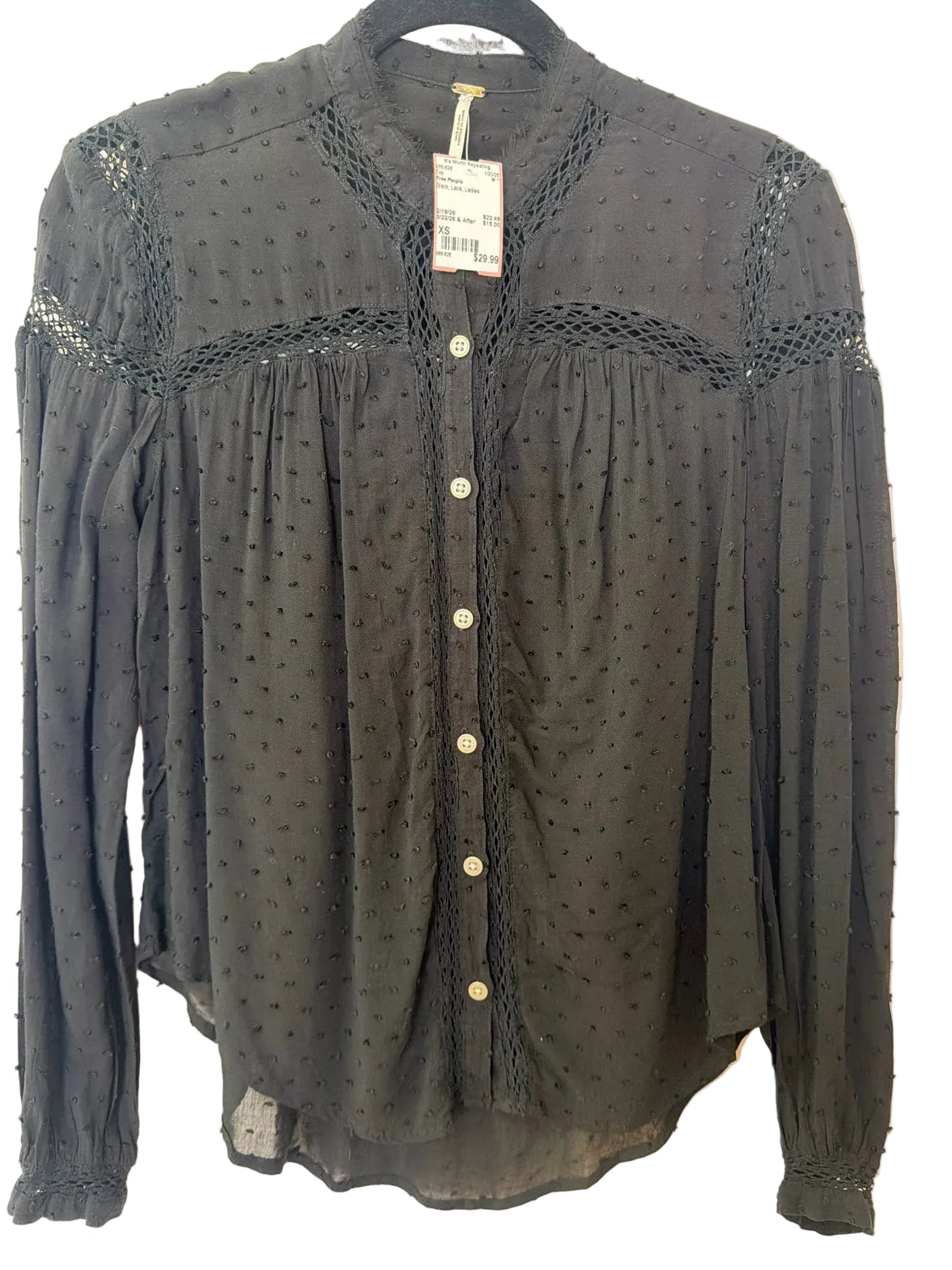 Size XS Free People Black Lace Ladies Top
