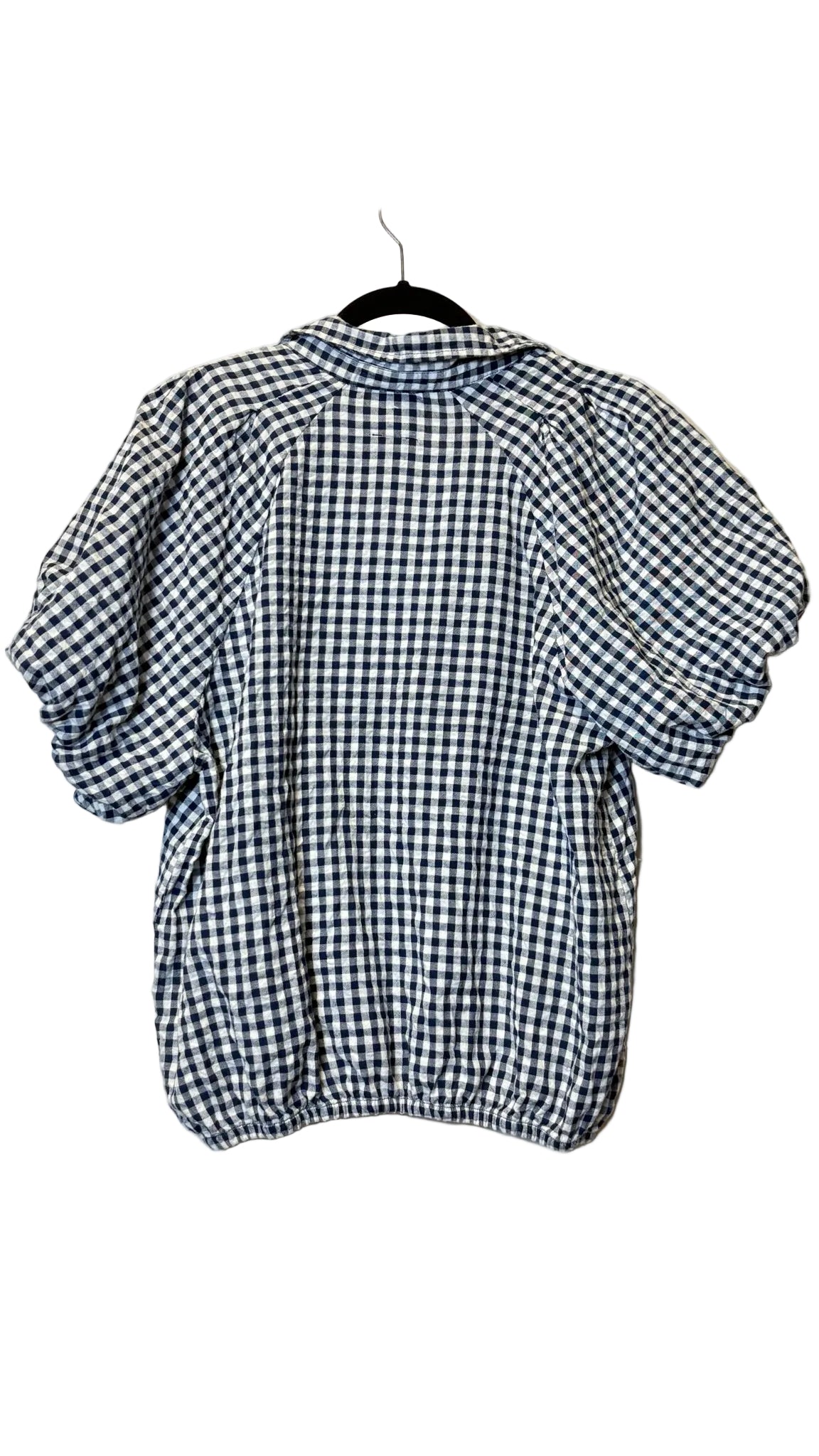 Size L White Blue Plaid Ladies Top