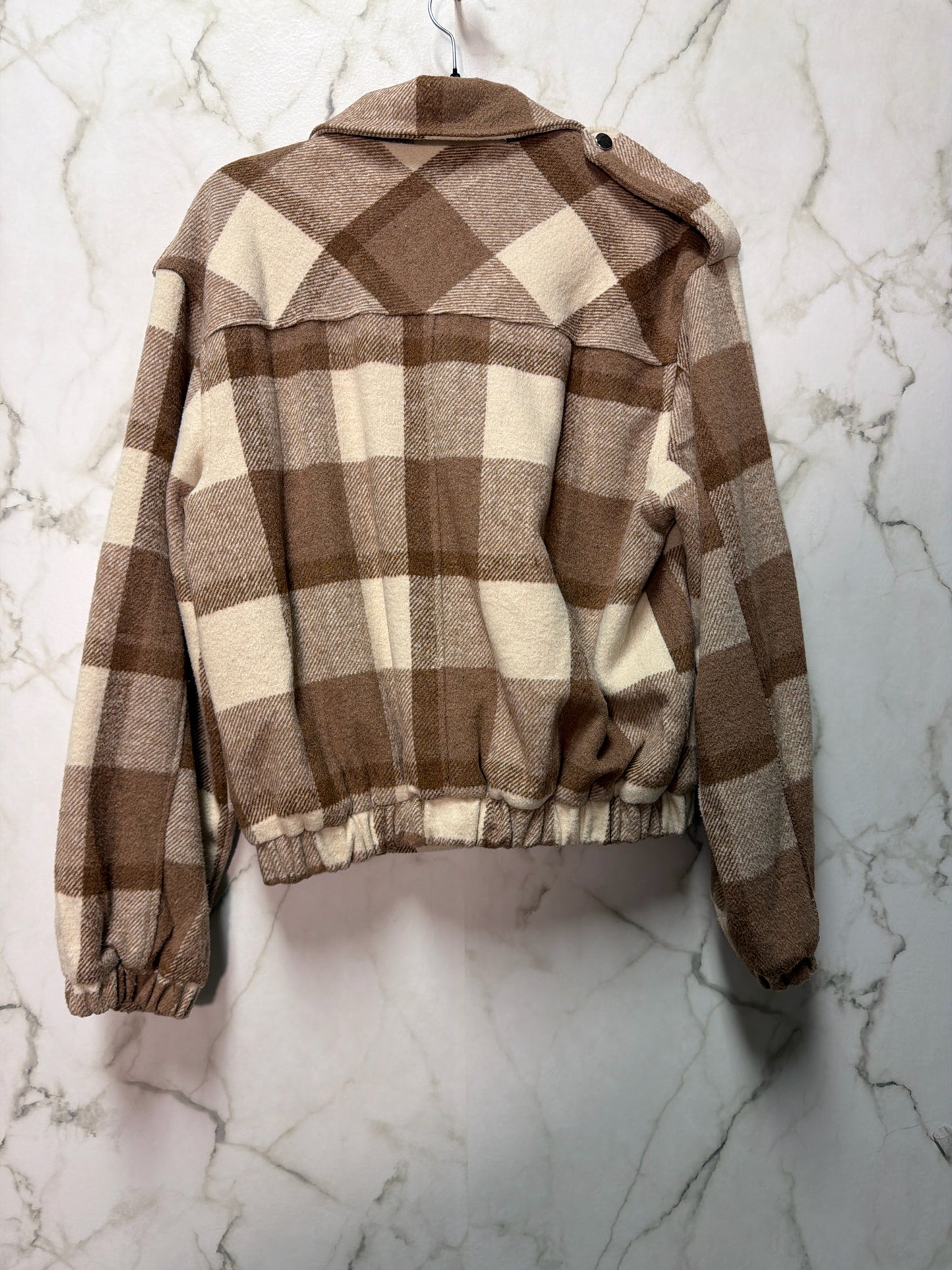 Size L Brown Cream Plaid Ladies Coat