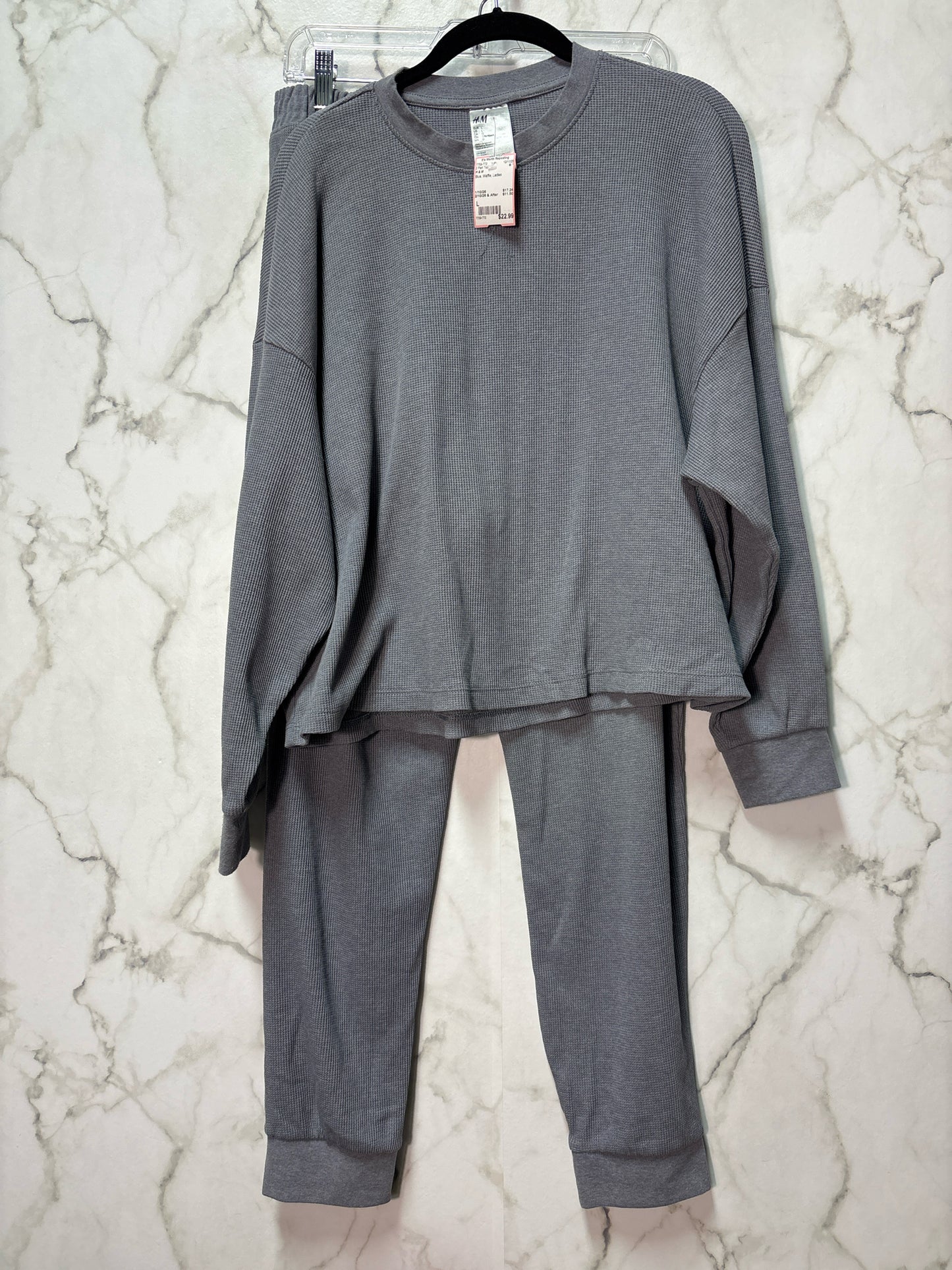 Size L H & M Blue Waffle Ladies 2 Part Top